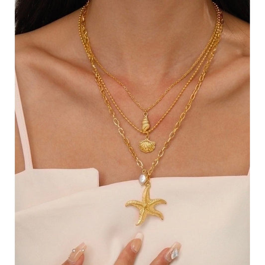 Beach Starfish Conch Shell Necklace